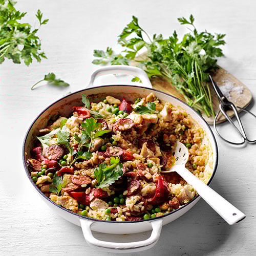 Chicken and chorizo paella