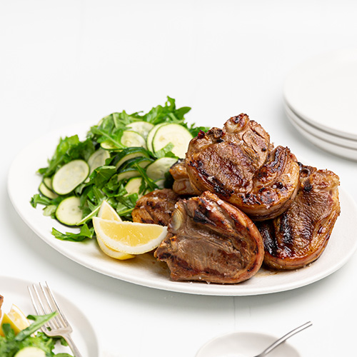 Marinated lamb chops with courgette salad